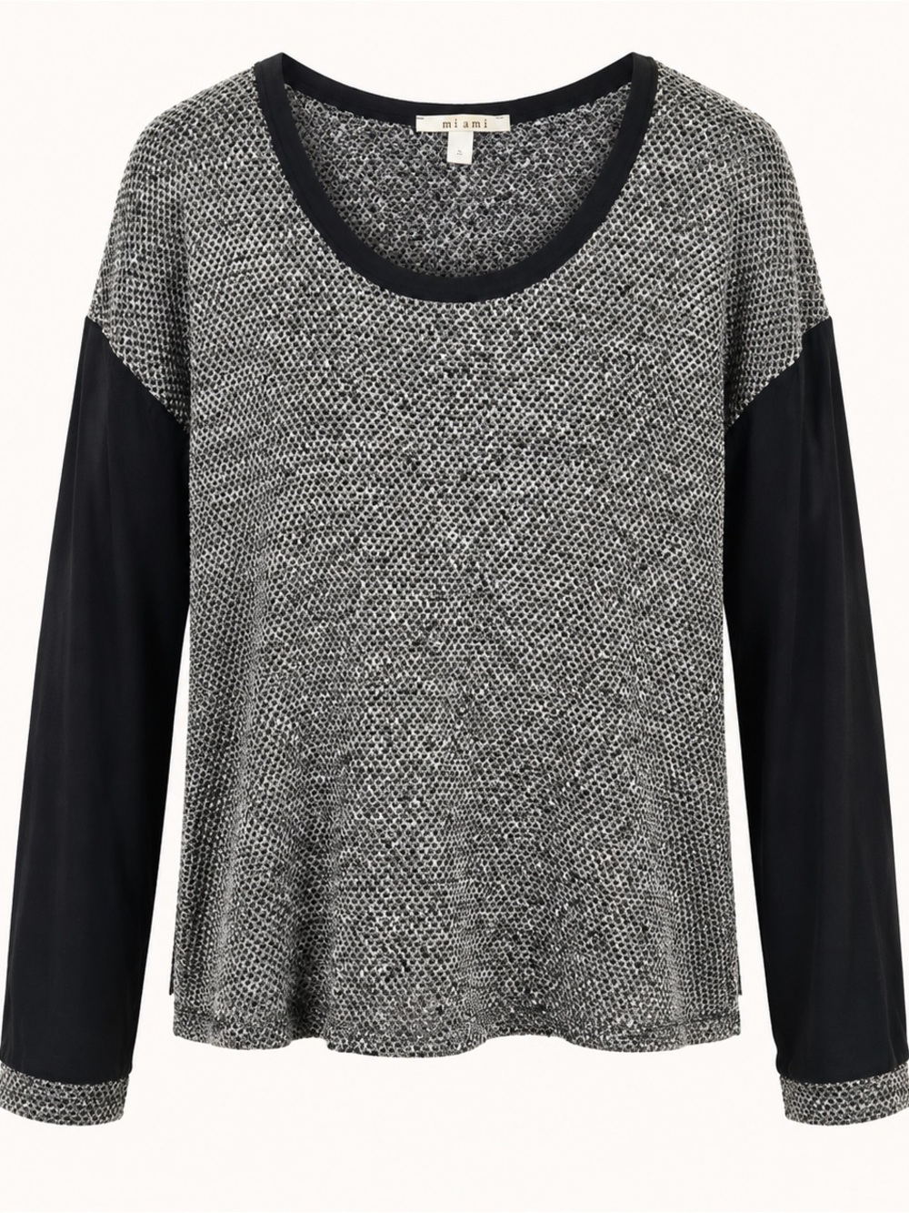 Miami Size Small Silver Metallic Open-Knit Long-Sleeve Top Made in USA